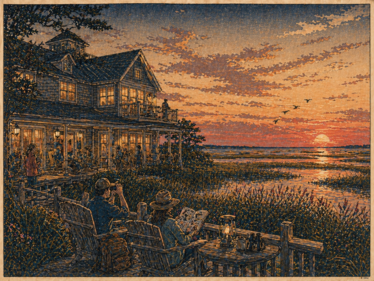 チンコティーグの宿と湿地の夕景